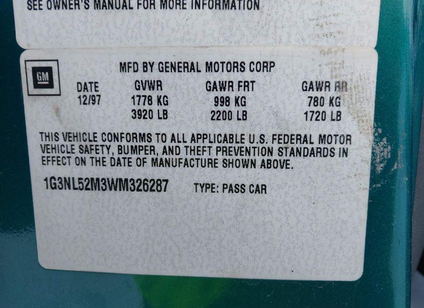 Photo 9 of 1998 Oldsmobile Achieva SL (VIN 1G3NL52M3WM326287)