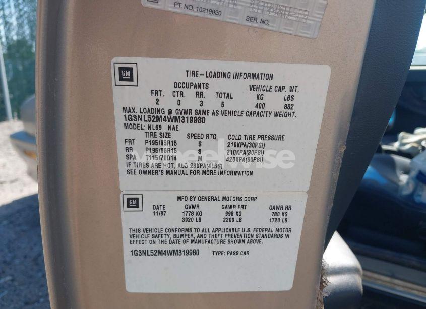 Photo 9 of 1998 Oldsmobile Achieva SL (VIN 1G3NL52M4WM319980)