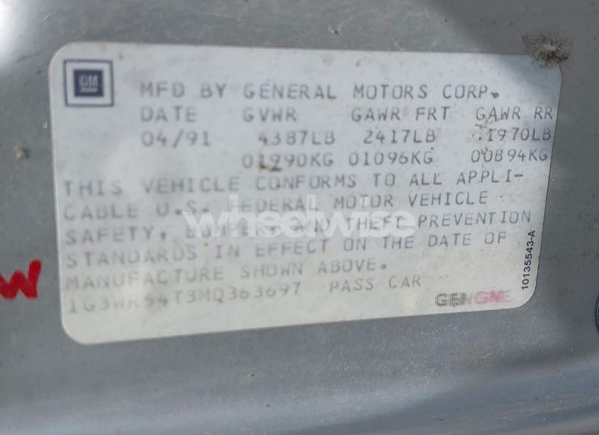 Photo 9 of 1991 Oldsmobile Cutlass SUPREME INTERNATIONAL SERIES (VIN 1G3WR54T3MD363697)