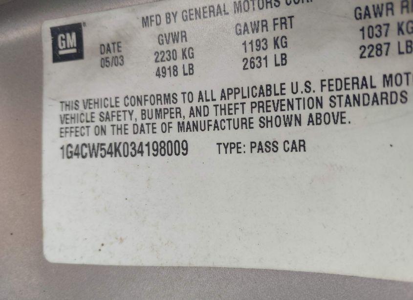 Photo 8 of 2003 Buick Park AVENUE (VIN 1G4CW54K034198009)