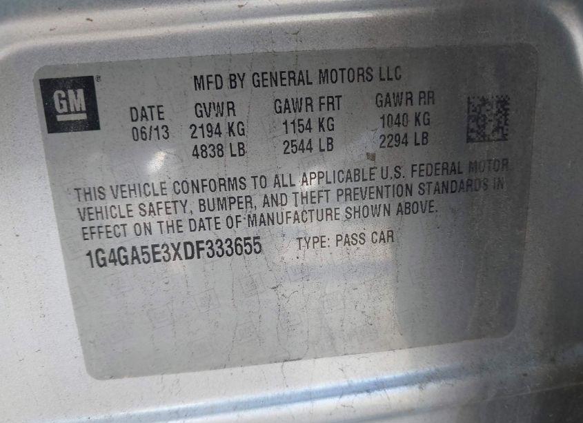 Photo 9 of 2013 Buick Lacrosse (VIN 1G4GA5E3XDF333655)