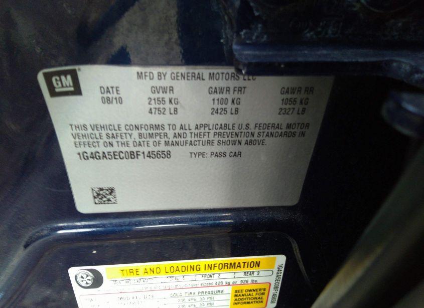 Photo 9 of 2011 Buick Lacrosse CX (VIN 1G4GA5EC0BF145658)