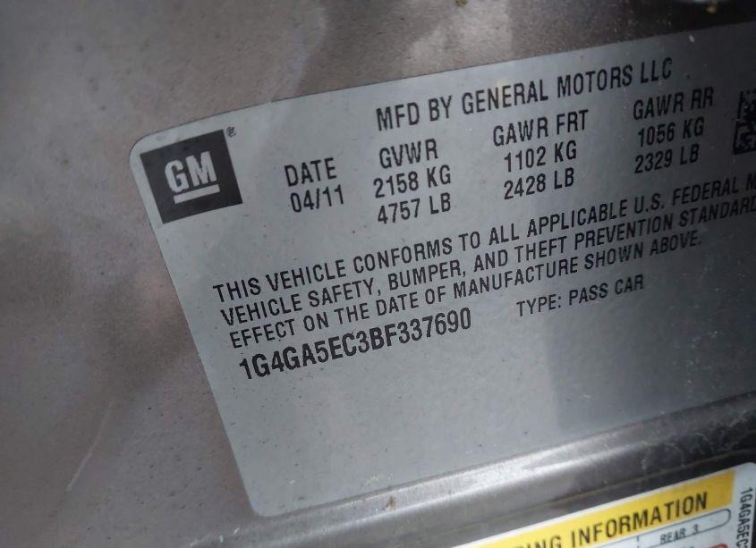 Photo 9 of 2011 Buick Lacrosse CX (VIN 1G4GA5EC3BF337690)