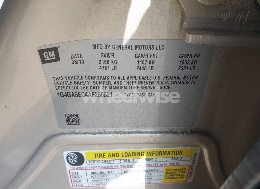 Photo 9 of 2010 Buick Lacrosse CX 4 CYL. (VIN 1G4GA5EC4AF256521)