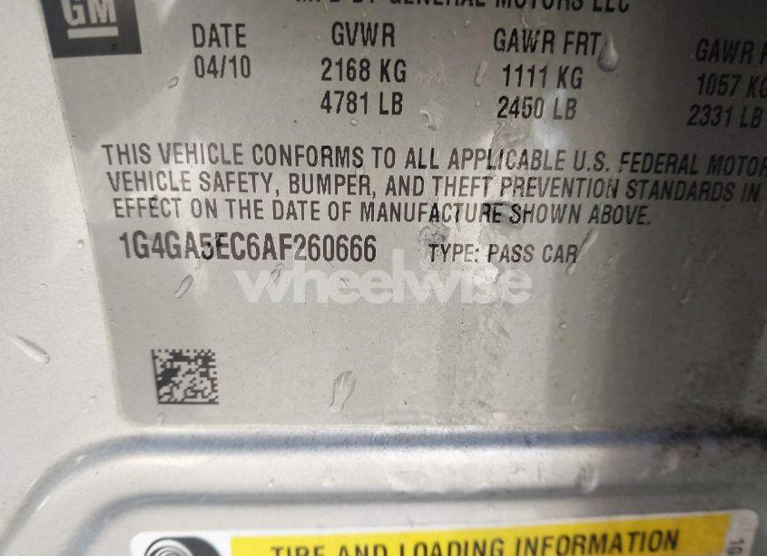 Photo 9 of 2010 Buick Lacrosse CX 4 CYL. (VIN 1G4GA5EC6AF260666)