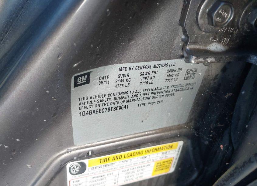 Photo 9 of 2011 Buick Lacrosse CX (VIN 1G4GA5EC7BF369641)