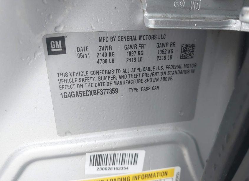 Photo 9 of 2011 Buick Lacrosse CX (VIN 1G4GA5ECXBF377359)