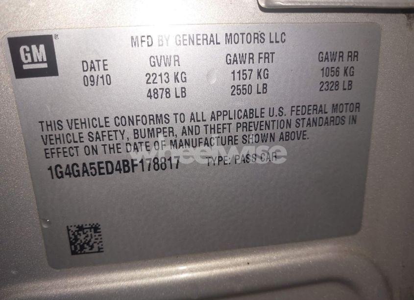 Photo 9 of 2011 Buick Lacrosse CX (VIN 1G4GA5ED4BF178817)