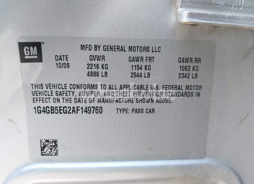 Photo 9 of 2010 Buick Lacrosse CX (VIN 1G4GB5EG2AF149760)