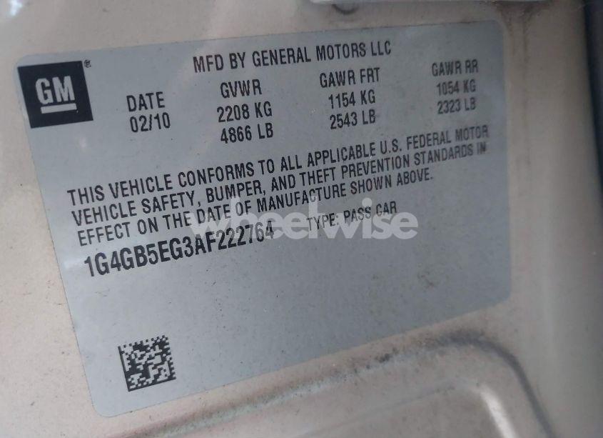 Photo 9 of 2010 Buick Lacrosse CX (VIN 1G4GB5EG3AF222764)