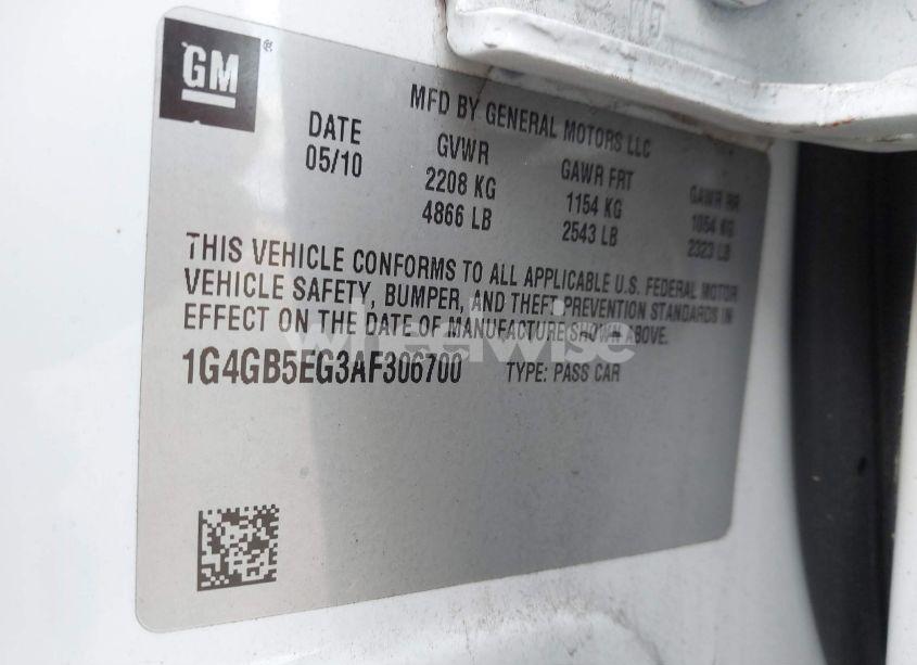 Photo 9 of 2010 Buick Lacrosse CX (VIN 1G4GB5EG3AF306700)