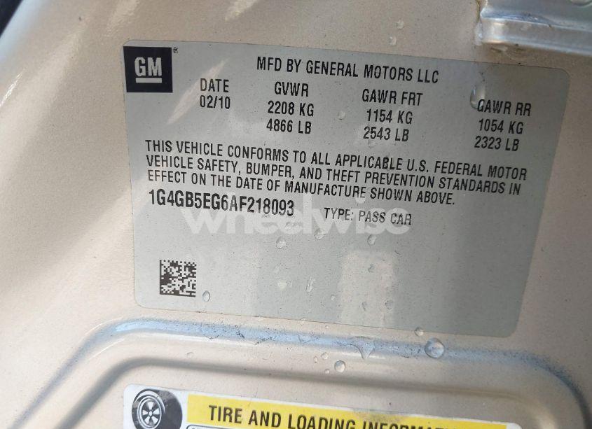 Photo 9 of 2010 Buick Lacrosse CX (VIN 1G4GB5EG6AF218093)