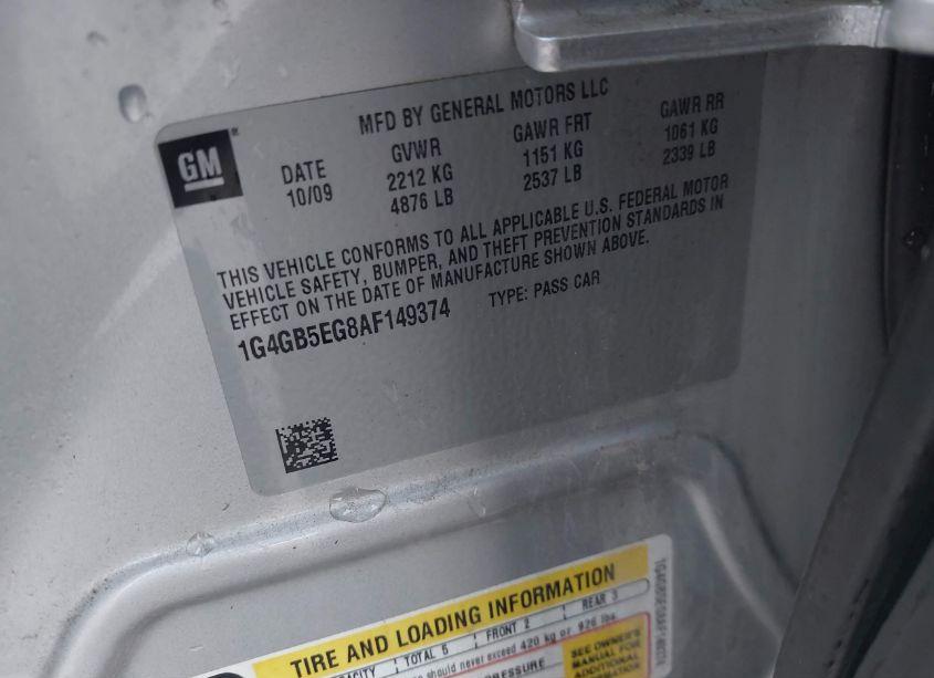 Photo 9 of 2010 Buick Lacrosse CX (VIN 1G4GB5EG8AF149374)