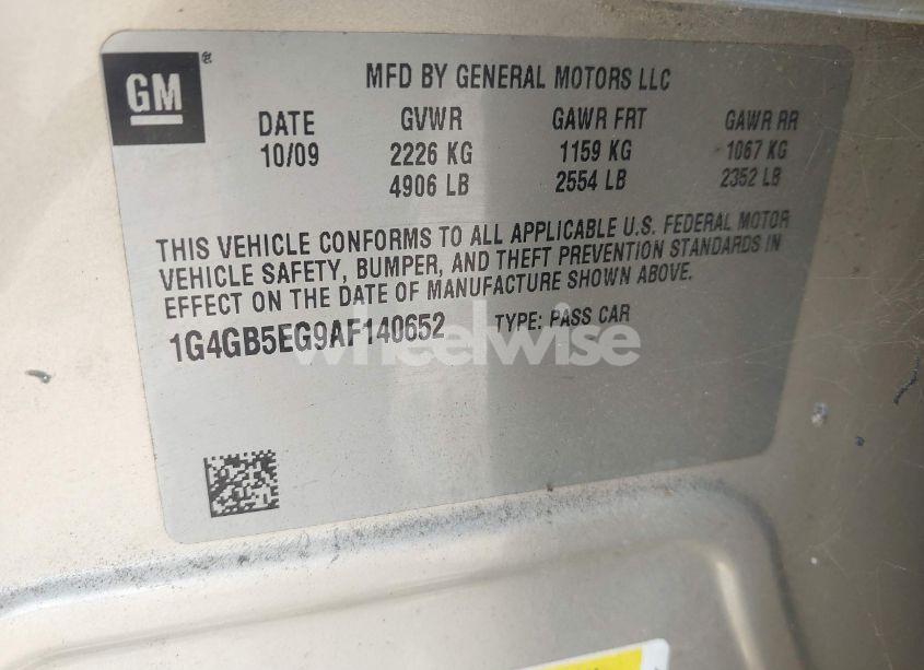 Photo 9 of 2010 Buick Lacrosse CX (VIN 1G4GB5EG9AF140652)