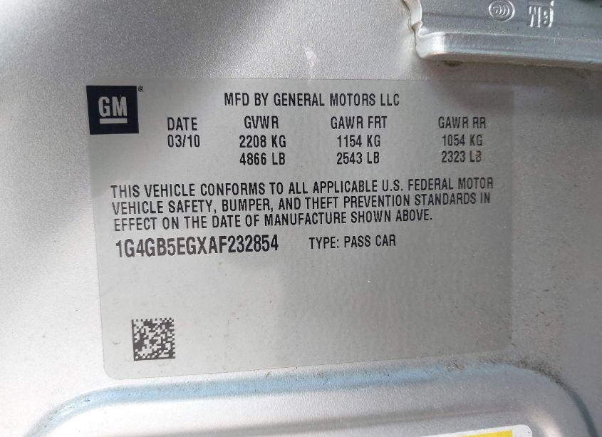 Photo 9 of 2010 Buick Lacrosse CX (VIN 1G4GB5EGXAF232854)