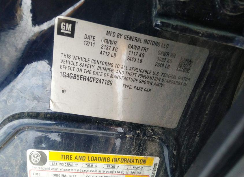 Photo 9 of 2012 Buick Lacrosse CONVENIENCE GROUP (VIN 1G4GB5ER4CF247189)