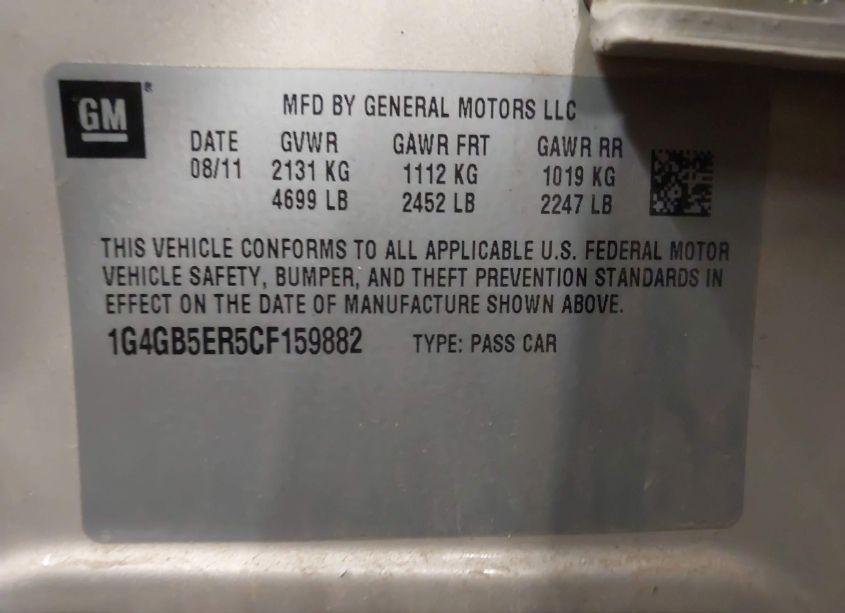 Photo 9 of 2012 Buick Lacrosse CONVENIENCE GROUP (VIN 1G4GB5ER5CF159882)