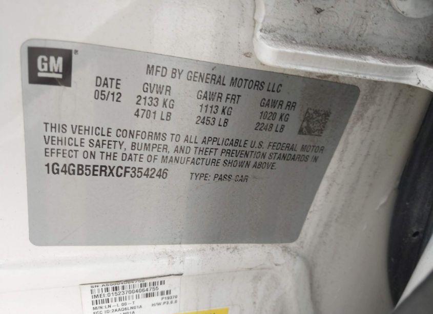 Photo 9 of 2012 Buick Lacrosse CONVENIENCE GROUP (VIN 1G4GB5ERXCF354246)