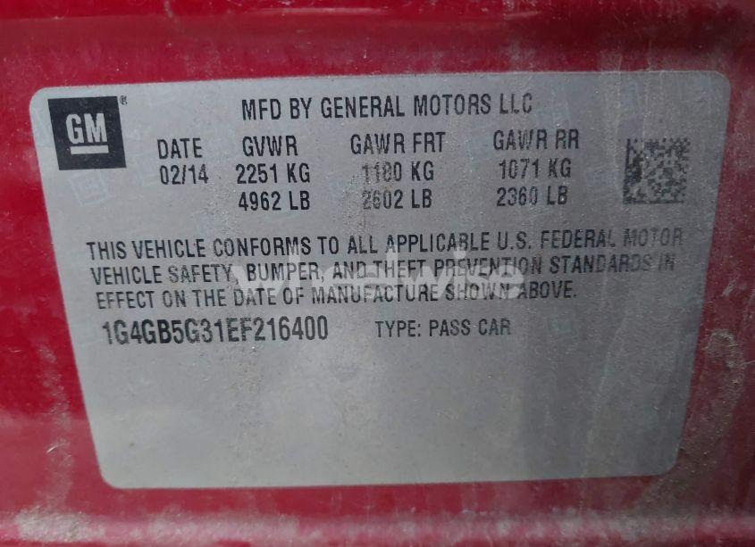 Photo 9 of 2014 Buick Lacrosse LEATHER GROUP (VIN 1G4GB5G31EF216400)