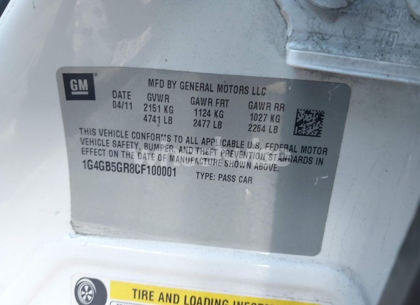 Photo 9 of 2012 Buick Lacrosse CONVENIENCE GROUP (VIN 1G4GB5GR8CF100001)