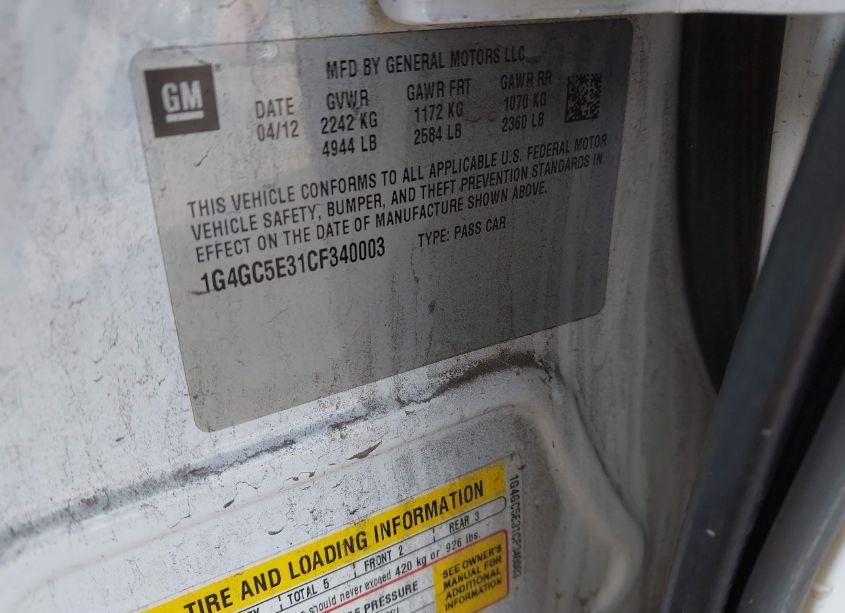 Photo 9 of 2012 Buick Lacrosse LEATHER GROUP (VIN 1G4GC5E31CF340003)