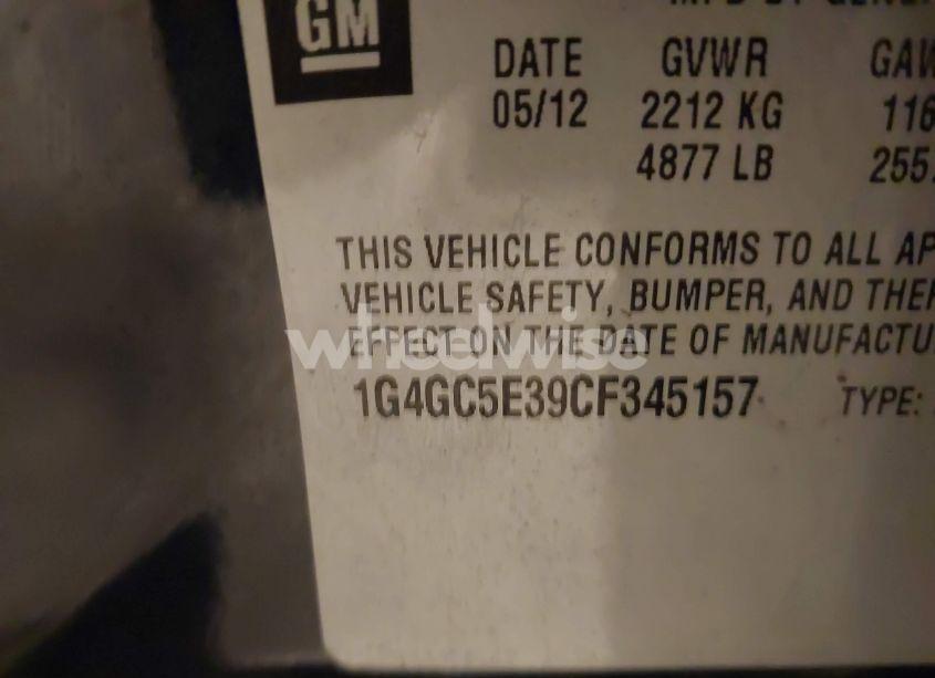 Photo 9 of 2012 Buick Lacrosse LEATHER GROUP (VIN 1G4GC5E39CF345157)