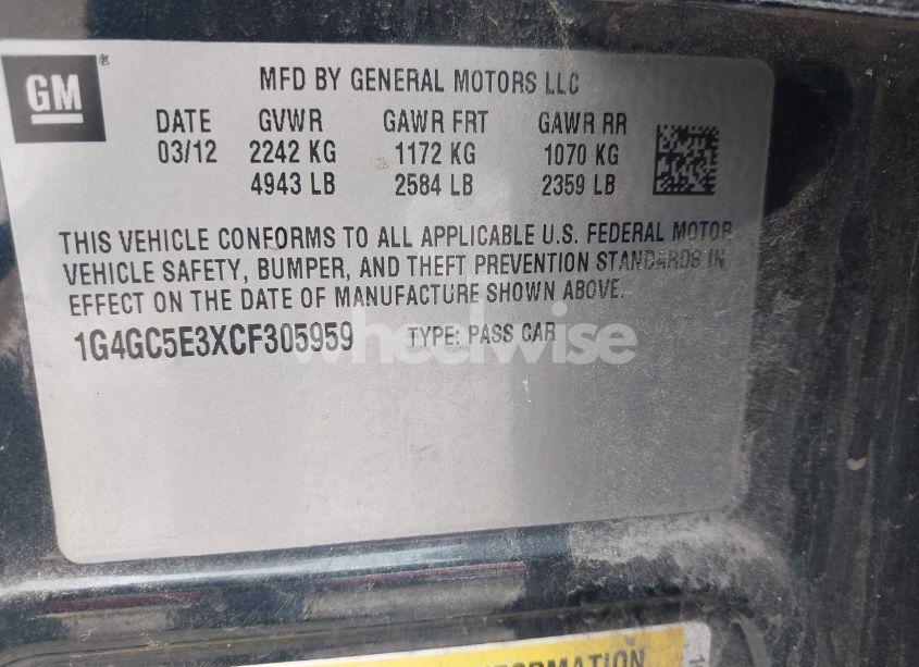 Photo 9 of 2012 Buick Lacrosse LEATHER GROUP (VIN 1G4GC5E3XCF305959)