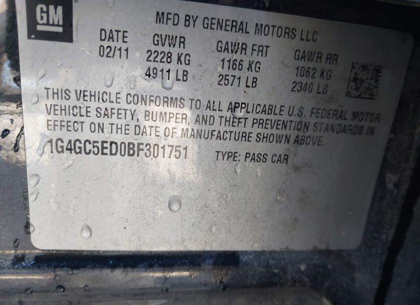 Photo 9 of 2011 Buick Lacrosse CXL (VIN 1G4GC5ED0BF301751)