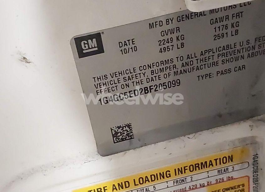 Photo 9 of 2011 Buick Lacrosse CXL (VIN 1G4GC5ED2BF205099)