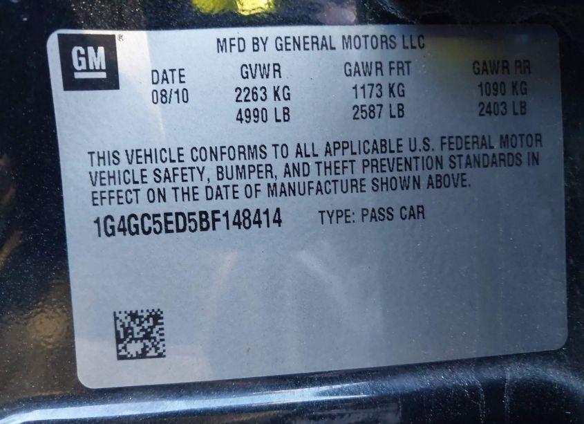 Photo 9 of 2011 Buick Lacrosse CXL (VIN 1G4GC5ED5BF148414)