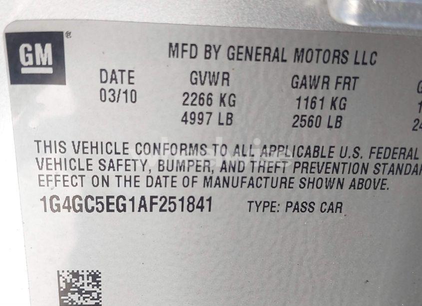 Photo 9 of 2010 Buick Lacrosse CXL (VIN 1G4GC5EG1AF251841)