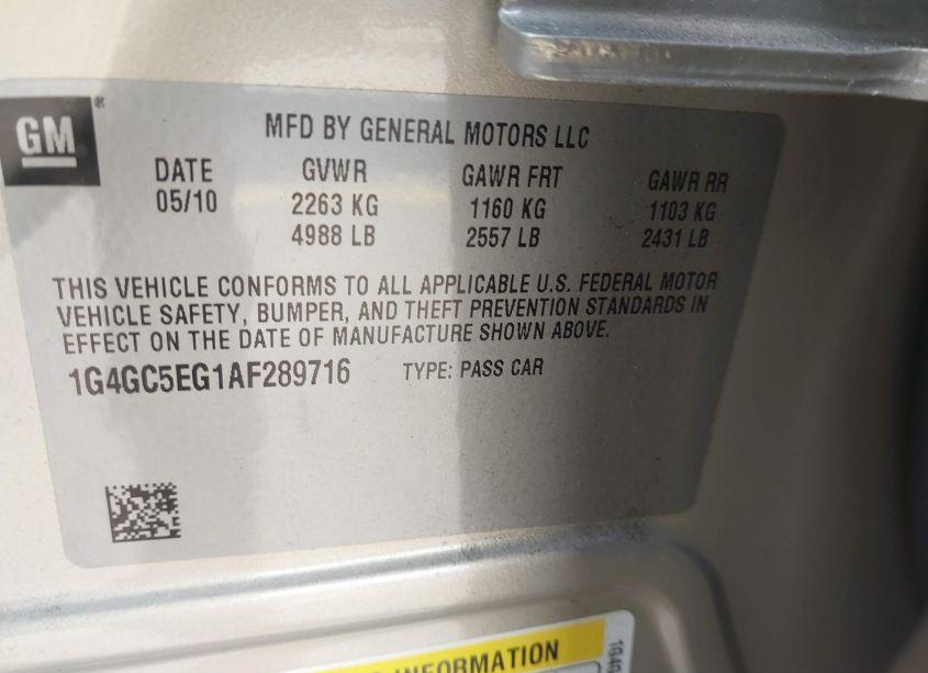 Photo 9 of 2010 Buick Lacrosse CXL (VIN 1G4GC5EG1AF289716)