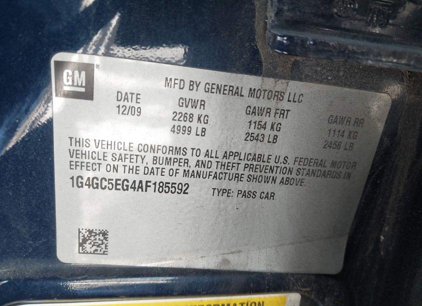 Photo 9 of 2010 Buick Lacrosse CXL (VIN 1G4GC5EG4AF185592)