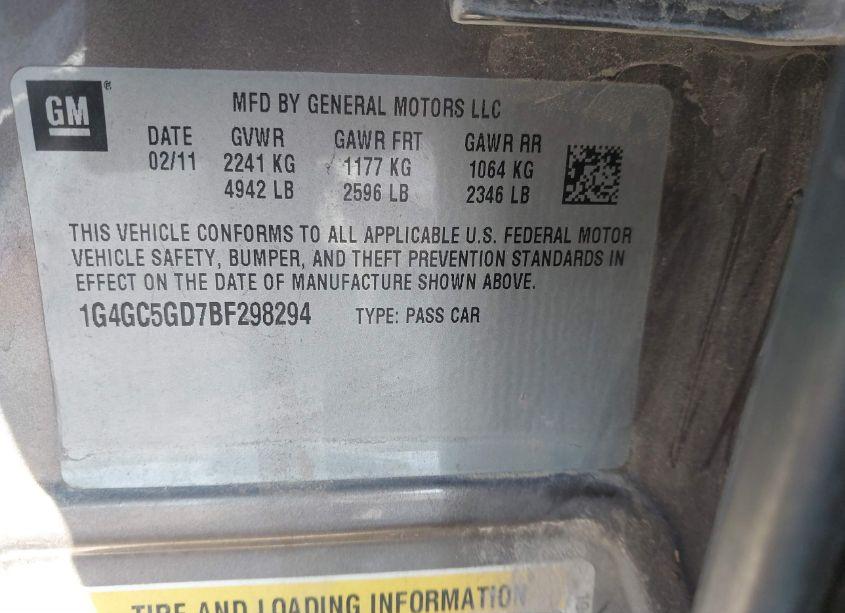 Photo 9 of 2011 Buick Lacrosse CXL (VIN 1G4GC5GD7BF298294)