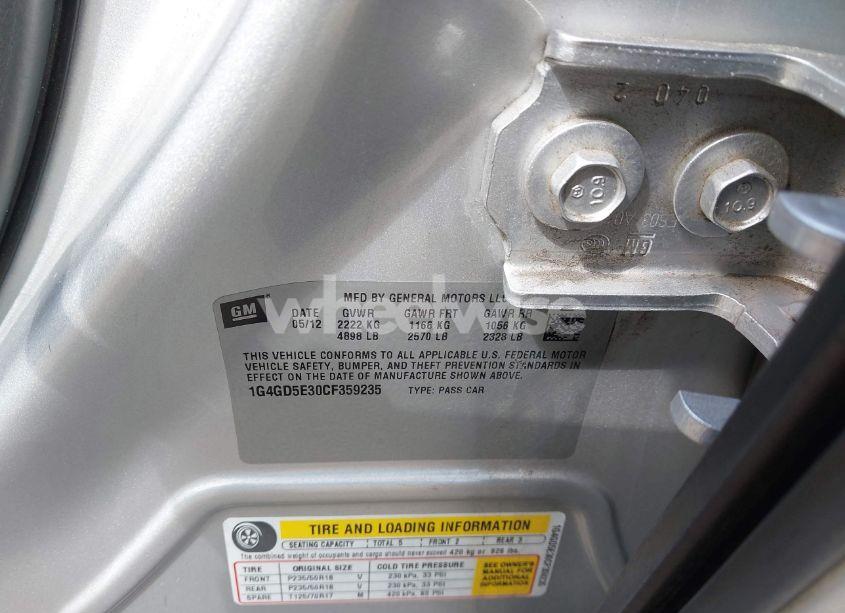 Photo 9 of 2012 Buick Lacrosse PREMIUM 1 GROUP (VIN 1G4GD5E30CF359235)