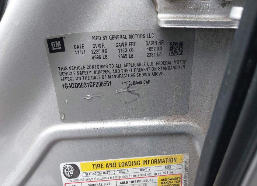 Photo 9 of 2012 Buick Lacrosse PREMIUM 1 (VIN 1G4GD5E31CF208551)