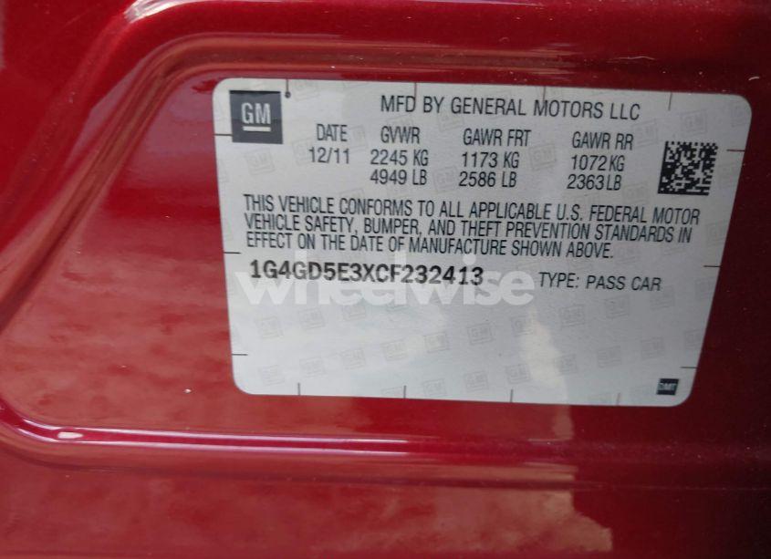 Photo 9 of 2012 Buick Lacrosse PREMIUM 1 GROUP (VIN 1G4GD5E3XCF232413)