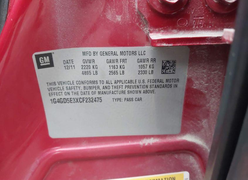 Photo 9 of 2012 Buick Lacrosse PREMIUM 1 GROUP (VIN 1G4GD5E3XCF232475)