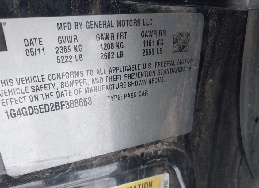 Photo 9 of 2011 Buick Lacrosse CXL (VIN 1G4GD5ED2BF388663)