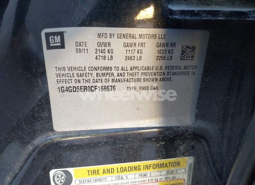 Photo 9 of 2012 Buick Lacrosse PREMIUM 1 GROUP (VIN 1G4GD5ER0CF168676)