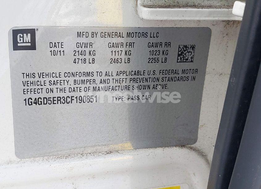 Photo 9 of 2012 Buick Lacrosse PREMIUM 1 GROUP (VIN 1G4GD5ER3CF190851)