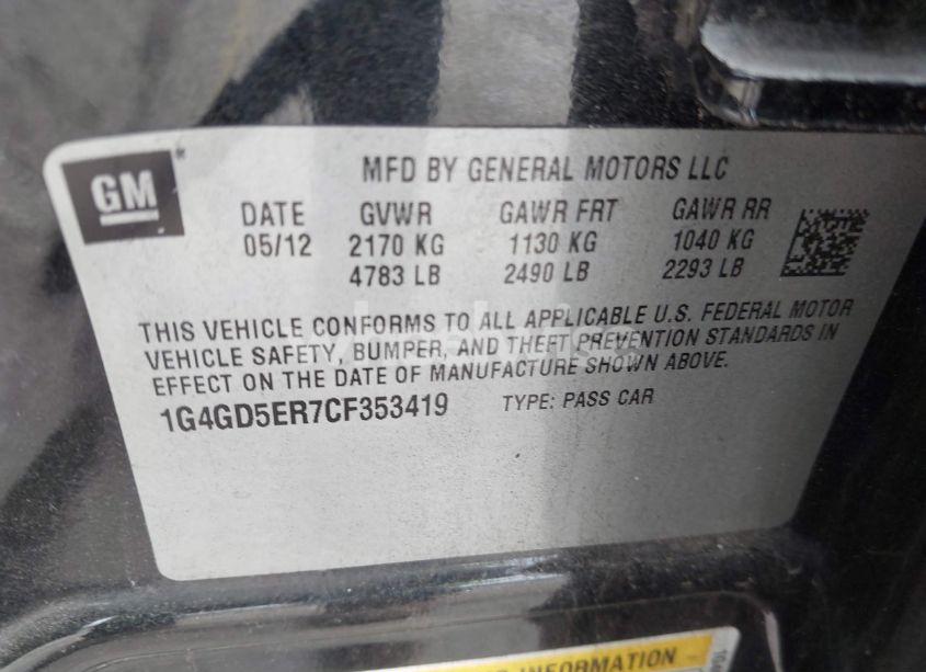 Photo 9 of 2012 Buick Lacrosse PREMIUM 1 GROUP (VIN 1G4GD5ER7CF353419)