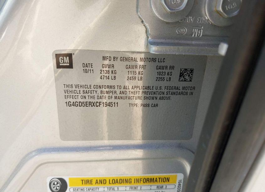 Photo 9 of 2012 Buick Lacrosse PREMIUM 1 (VIN 1G4GD5ERXCF194511)