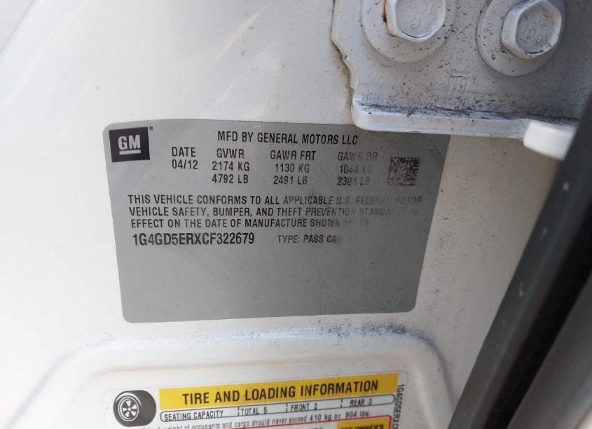 Photo 9 of 2012 Buick Lacrosse PREMIUM 1 GROUP (VIN 1G4GD5ERXCF322679)