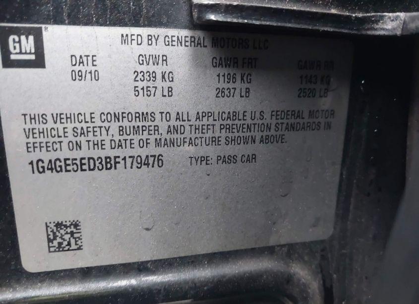 Photo 9 of 2011 Buick Lacrosse CXS (VIN 1G4GE5ED3BF179476)