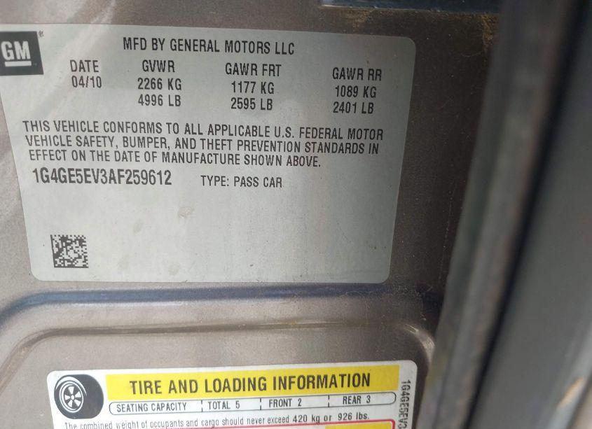 Photo 9 of 2010 Buick Lacrosse CXS (VIN 1G4GE5EV3AF259612)