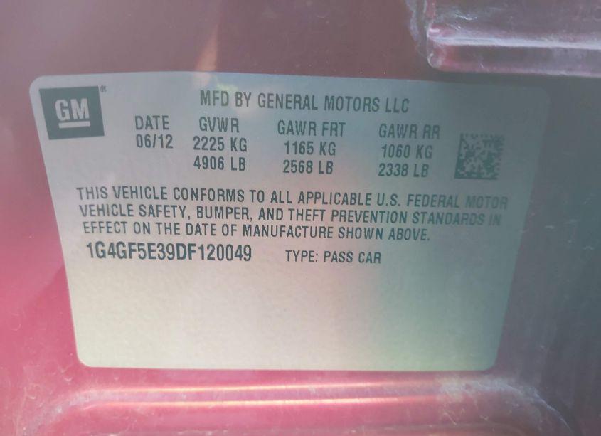 Photo 9 of 2013 Buick Lacrosse PREMIUM 1 GROUP (VIN 1G4GF5E39DF120049)