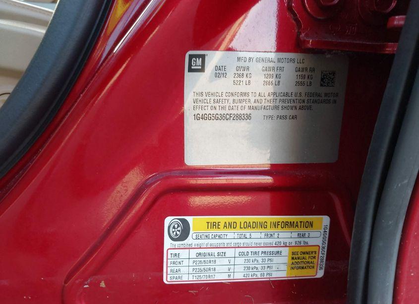 Photo 9 of 2012 Buick Lacrosse PREMIUM 2 GROUP (VIN 1G4GG5G36CF288336)