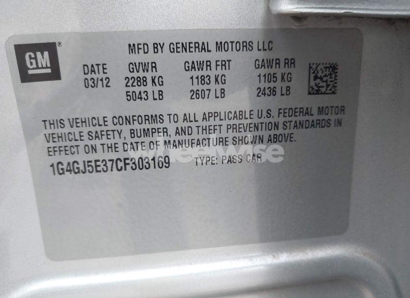 Photo 9 of 2012 Buick Lacrosse TOURING GROUP (VIN 1G4GJ5E37CF303169)