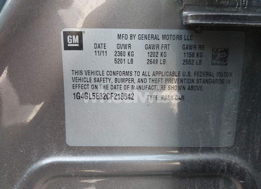 Photo 9 of 2012 Buick Lacrosse LEATHER GROUP (VIN 1G4GL5E32CF218542)